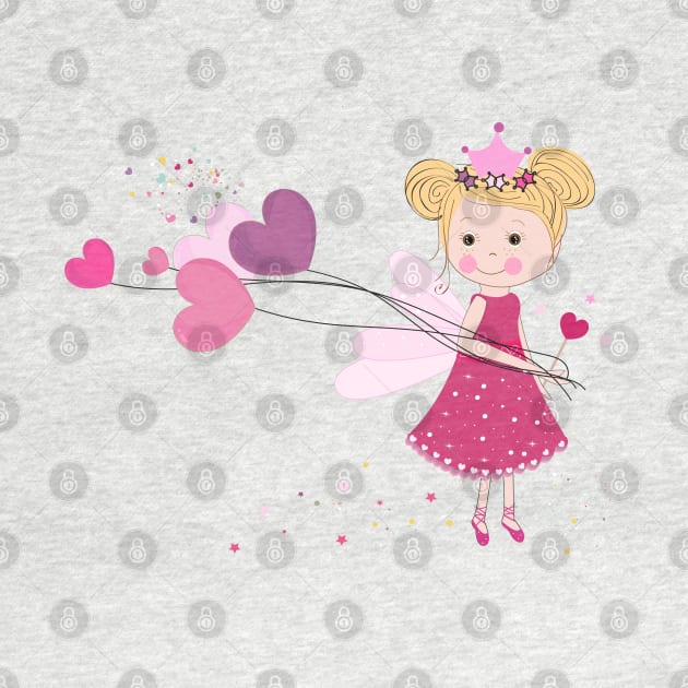 Fairy holding heart balloon. Banner style template design by GULSENGUNEL